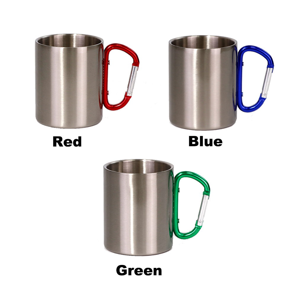 Sublimation Blank Portable 300ml Stainless Steel Camping Coffee Mug with Carabiner Handle for Backpacking , Hiking, Hunting, Fishing_ miki