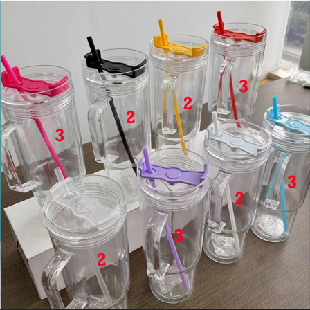 Pre-Drilled 40oz Acrylic Plastic Double Walled Snowglobe Handle Tumbler with Lid, Straw, Stopper for Glitter and UV DTF wraps_ miki