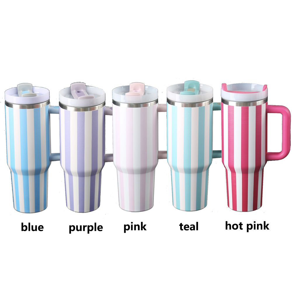 Striped 40oz Stainless Steel Quencher Tumblers with Lid and Removable Handle_ miki