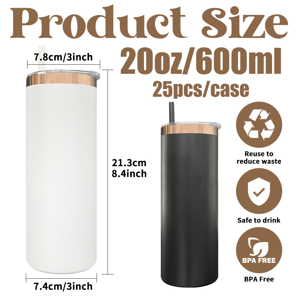 powder coated 20oz mirror copper underneath stainless steel straight tumblers for laser engraving_miki