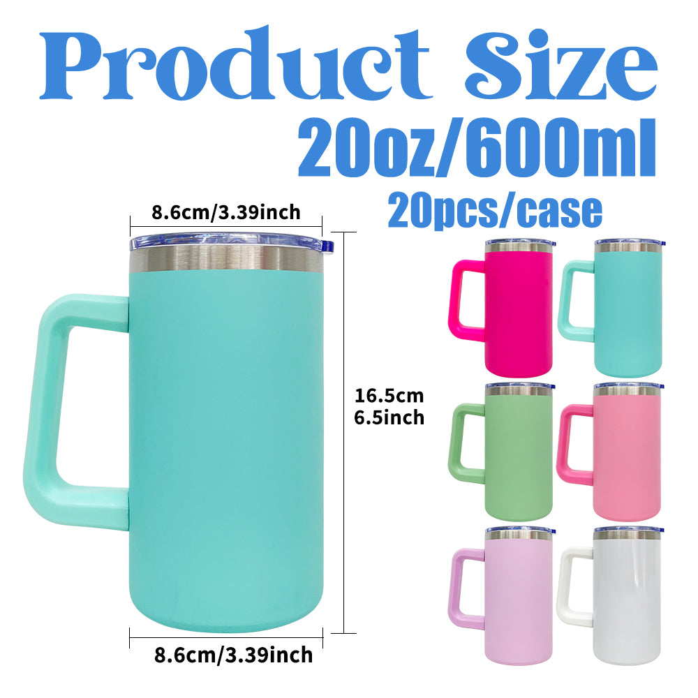 20oz Sublimation/Rainbow/Copper Plated Stainless Steel Coffee Mugs with Removable Handle and Slide Lid for Laser Engraving_ miki