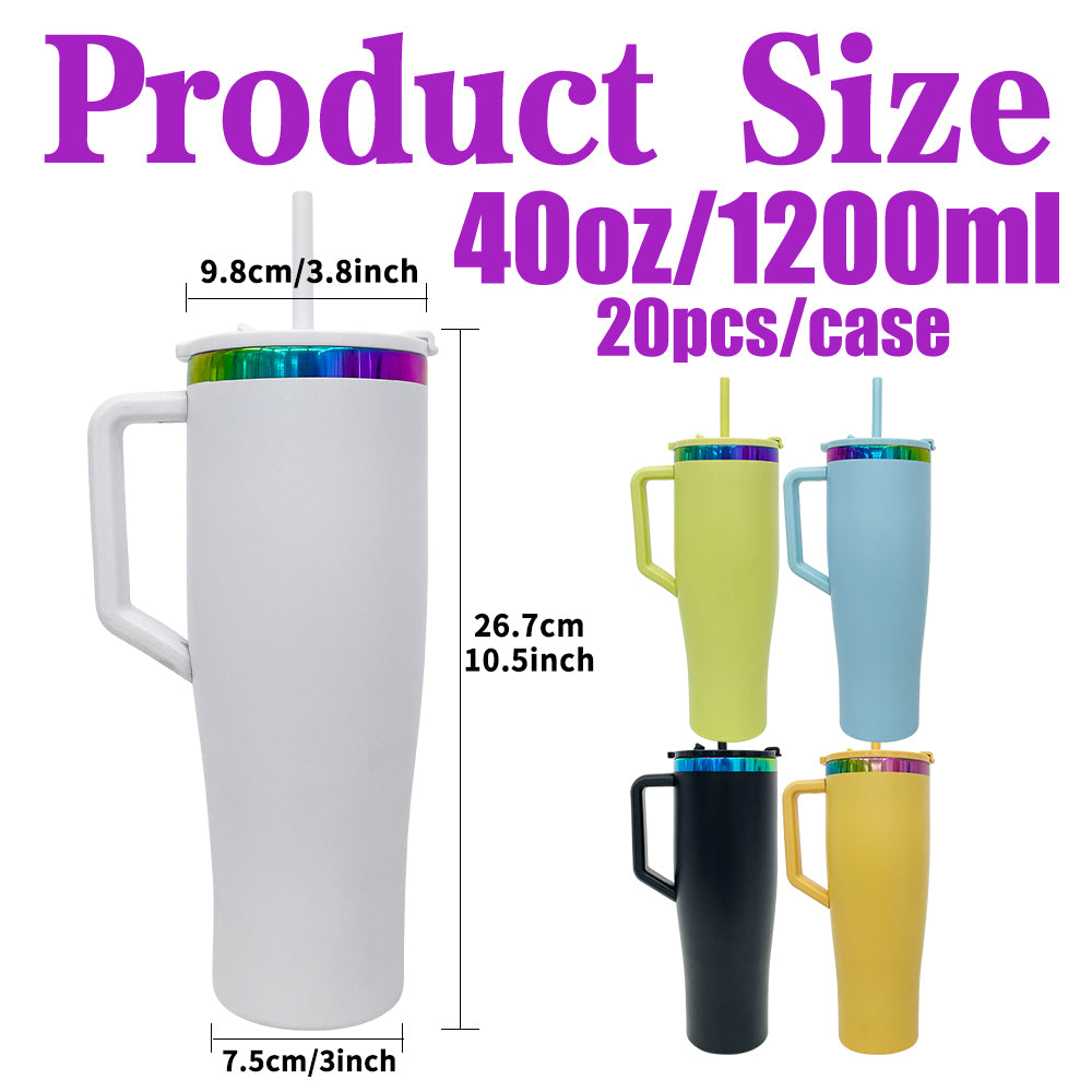 Powder Coated Curved 40oz Rainbow Plated Quencher Tumbler with Handle and Leak Proof Lid For Laser Engraving _miki