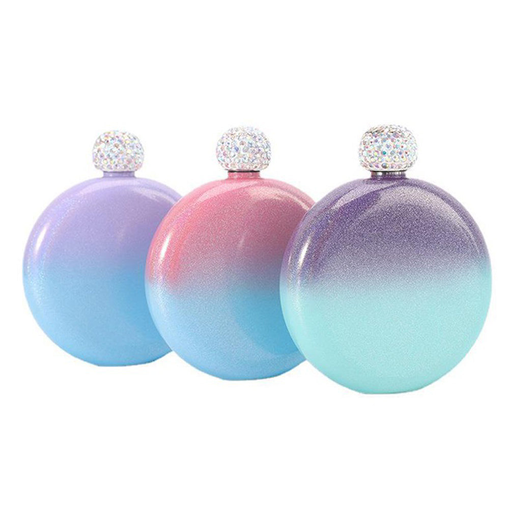 5oz blank sublimation circle round mini flask with rhinestone lid_miki