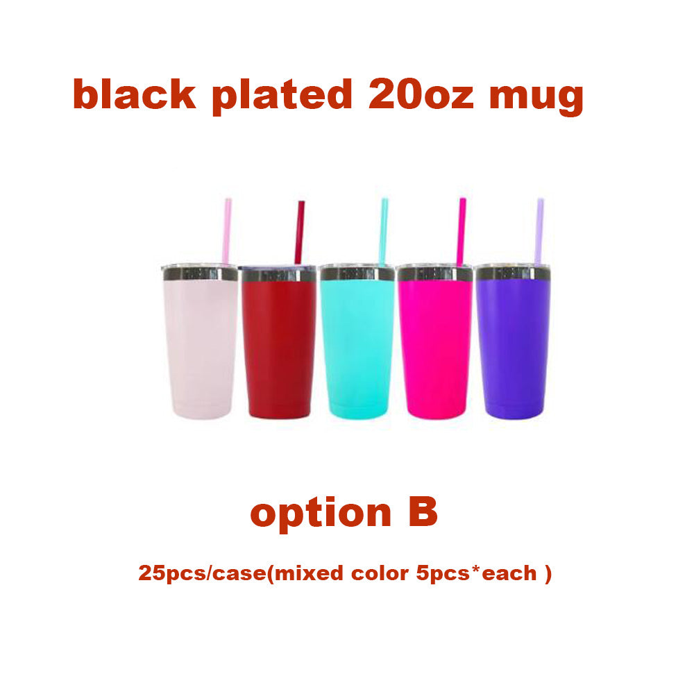 USA RTS_ black plated powder coated yeti style 20oz stainless steel mug with lid and straw for laser engraving_ miki