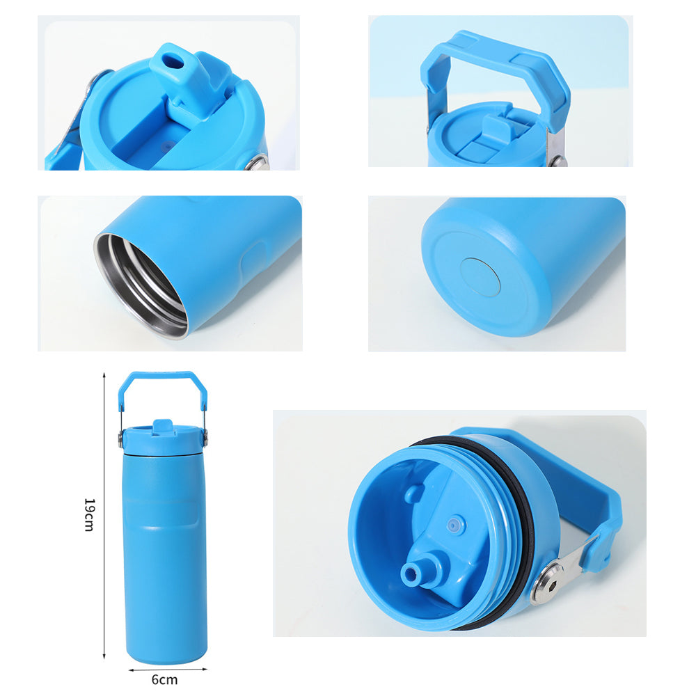 Stanley Style 16oz Double Walled Stainless Steel Water Bottles with Flip Straw Lid and Top Handle_ miki