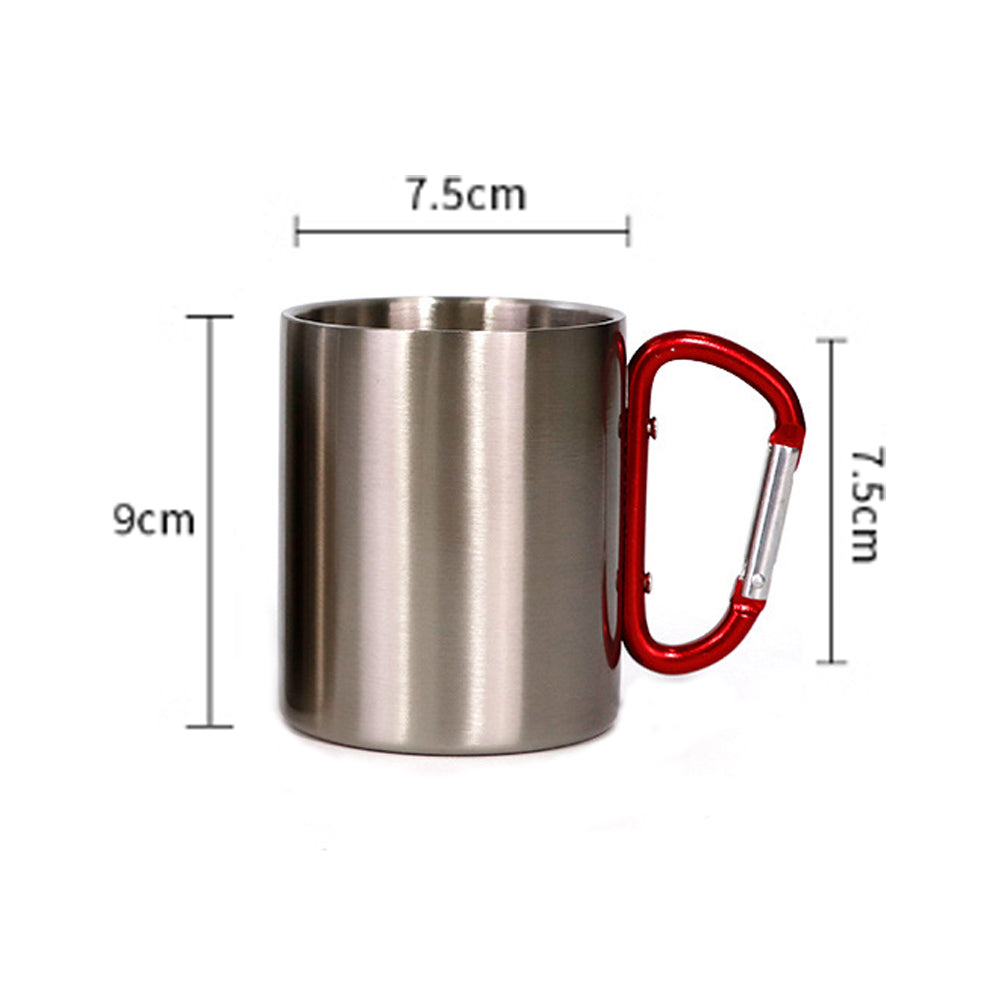 Sublimation Blank Portable 300ml Stainless Steel Camping Coffee Mug with Carabiner Handle for Backpacking , Hiking, Hunting, Fishing_ miki