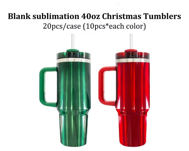 USA Pre-sale Starbucks & Stanley alliance sublimation red green Metallic 40oz Christmas quencher tumbler with handle,lid and straw_miki