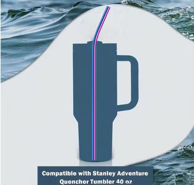 colorful rainbow 30cm stainless steel straws 11.8 inches metal straws with Cleaning Brush for 40oz tumblers_miki