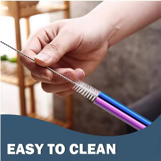 colorful rainbow 30cm stainless steel straws 11.8 inches metal straws with Cleaning Brush for 40oz tumblers_miki