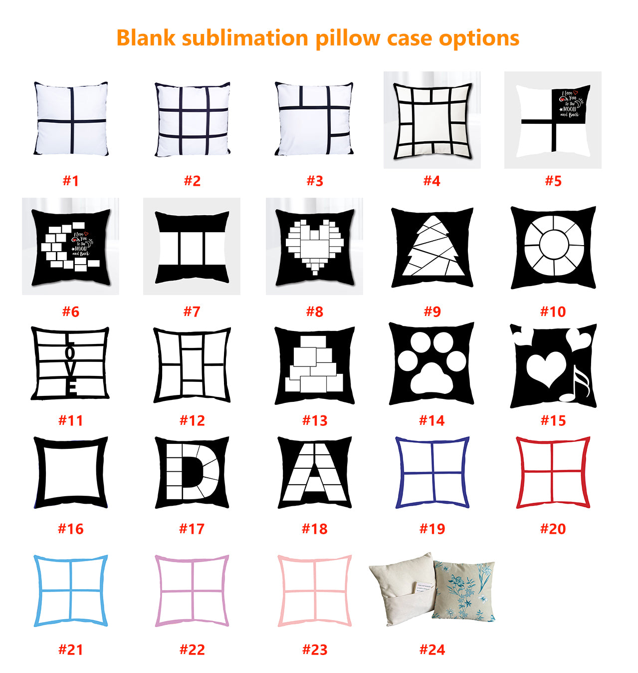 White Black Nine Panel Sublimation Pillow Cover_miki