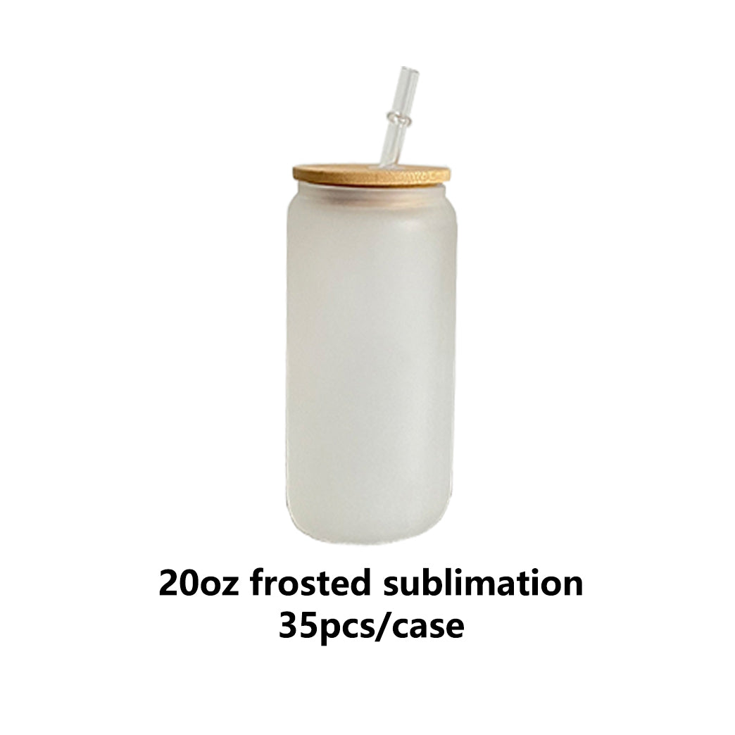 Blank Sublimation 20oz Clear & Frosted Glass Can wih Bamboo Lids and Plastic Straw_ miki