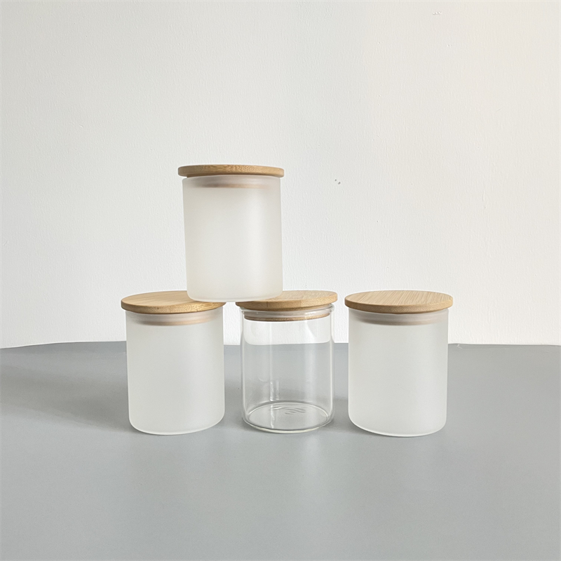 9oz blank sublimation clear frosted glass candle holder container_miki