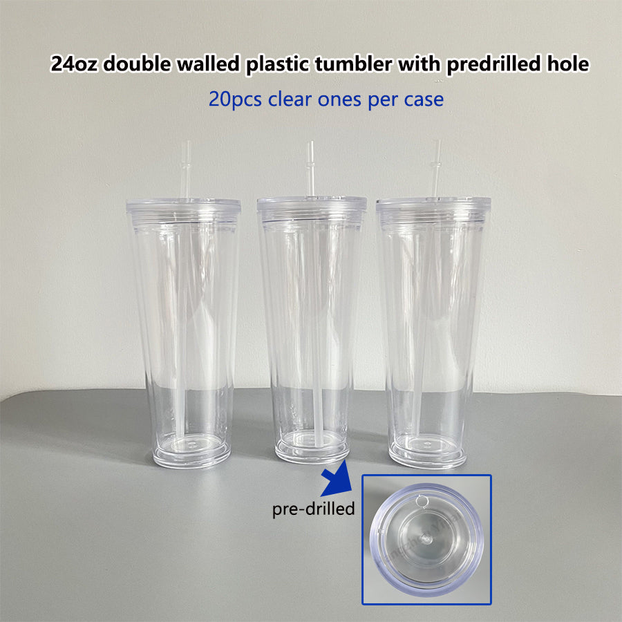 USA Presale_ 24oz Clear Pre-drilled Snow globe double walled acrylic tumbler with lid and straw _miki