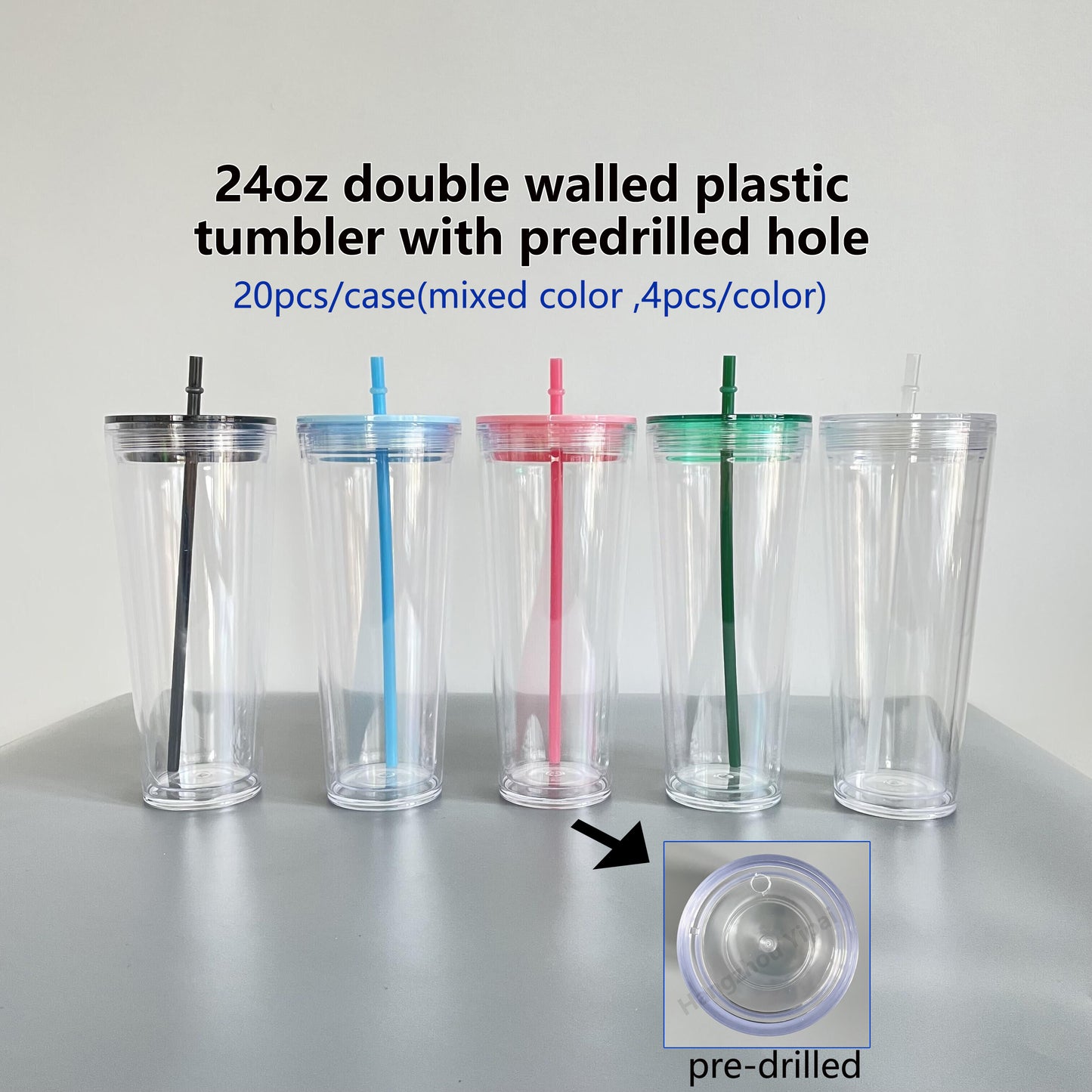 USA Presale_ 24oz Clear Pre-drilled Snow globe double walled acrylic tumbler with lid and straw _miki