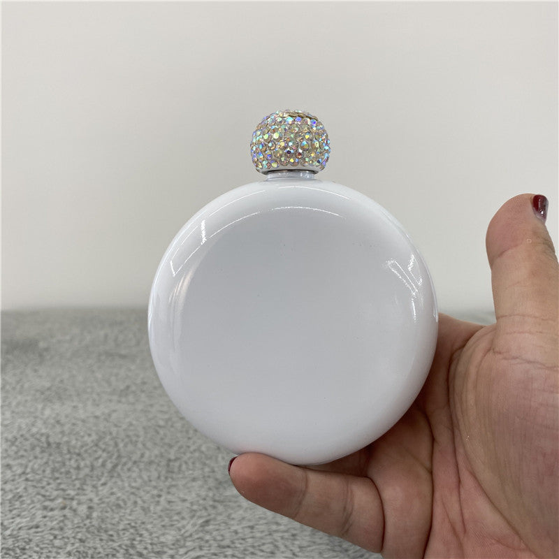 5oz blank sublimation circle round mini flask with rhinestone lid_miki