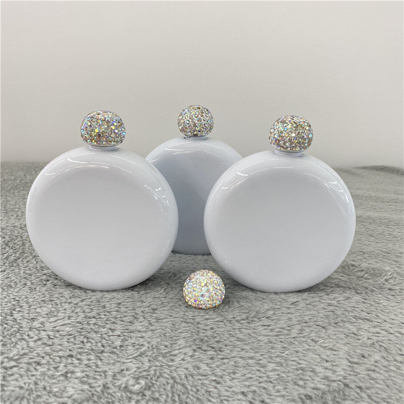 5oz blank sublimation circle round mini flask with rhinestone lid_miki