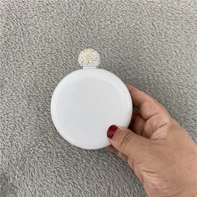 5oz blank sublimation circle round mini flask with rhinestone lid_miki