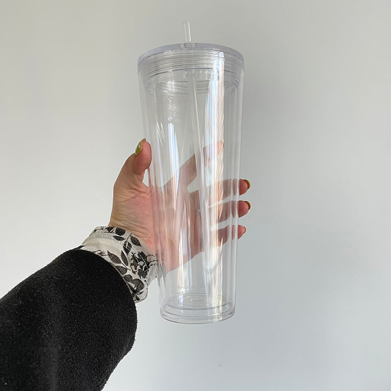 USA Presale_ 24oz Clear Pre-drilled Snow globe double walled acrylic tumbler with lid and straw _miki
