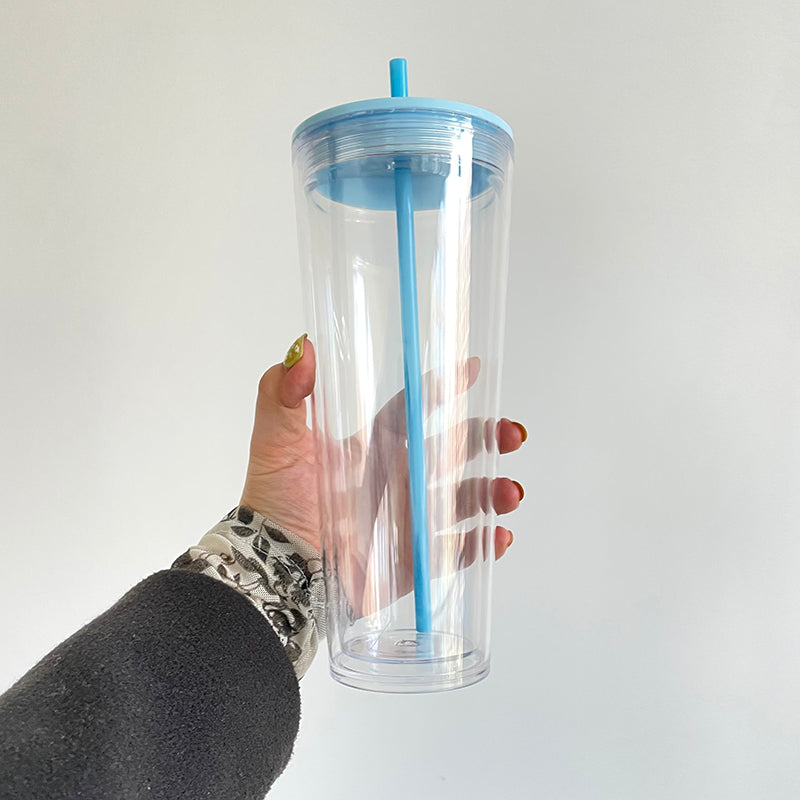USA Presale_ 24oz Clear Pre-drilled Snow globe double walled acrylic tumbler with lid and straw _miki