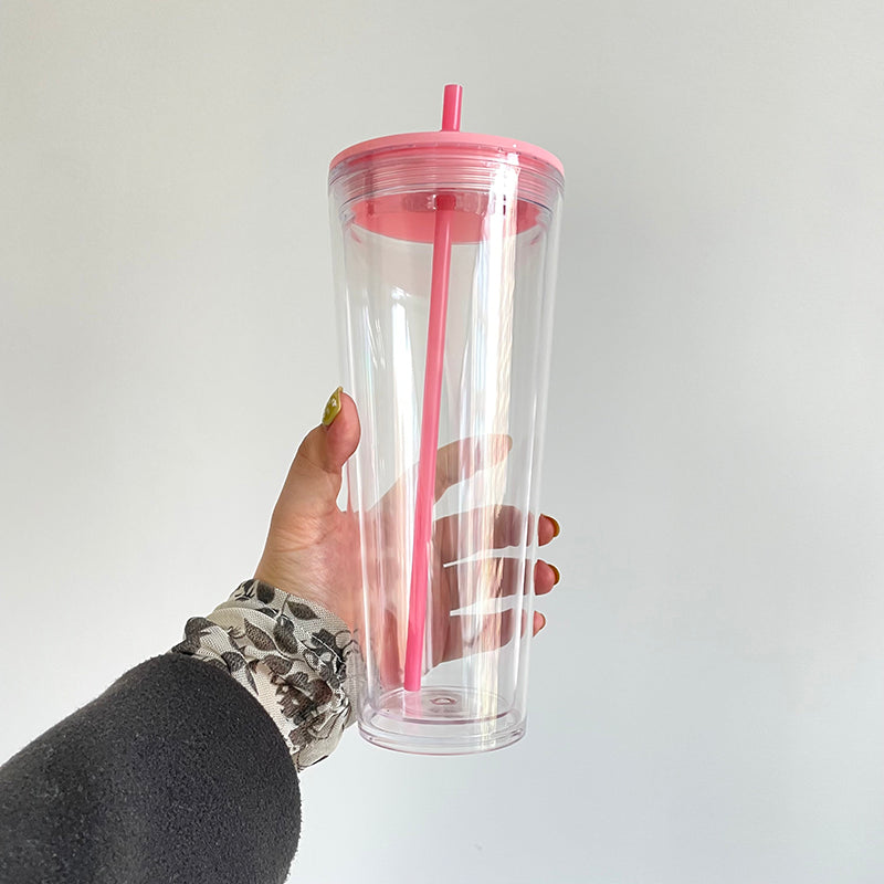 USA Presale_ 24oz Clear Pre-drilled Snow globe double walled acrylic tumbler with lid and straw _miki