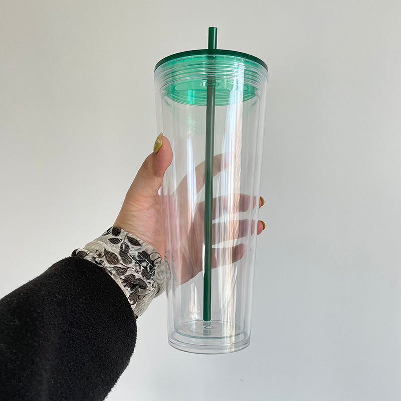 USA Presale_ 24oz Clear Pre-drilled Snow globe double walled acrylic tumbler with lid and straw _miki