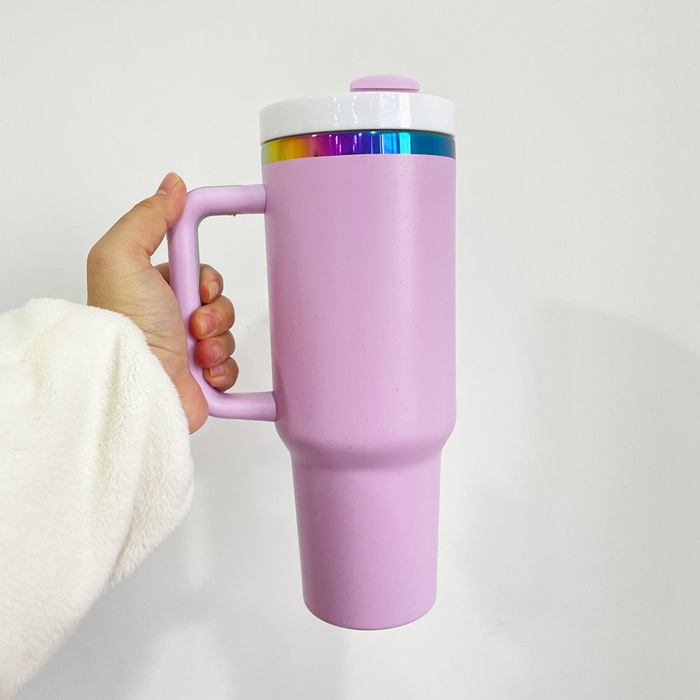 💕rainbow underneath H2.0 40oz macaron quencher tumblers with removable handle for laser engraving_miki