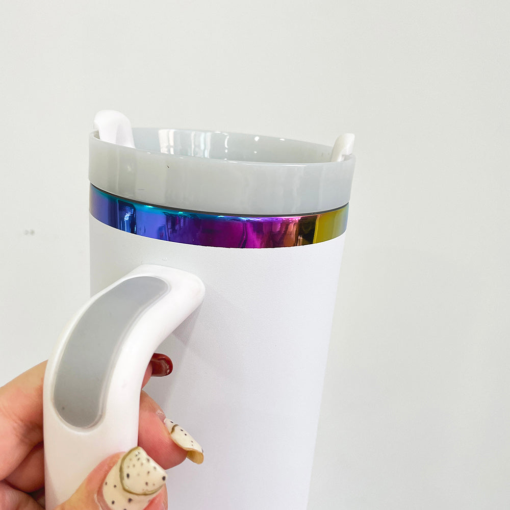 Rainbow Plated 30oz 40oz Powder Coated Quencher Tumblers With Removal Handle And Plastic Straw For Laser Engraving_ miki