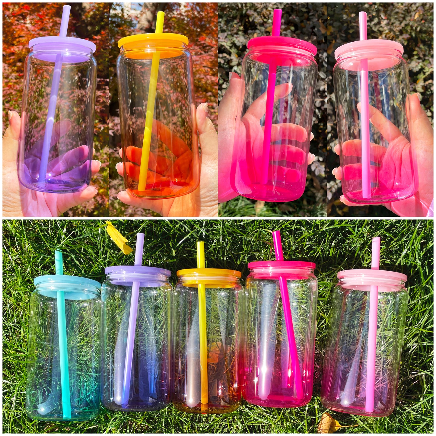 USA RTS_ 16oz Ombré Jelly Glass Cans with Colored Lid and Straw for Sublimation and UV DTF_ miki