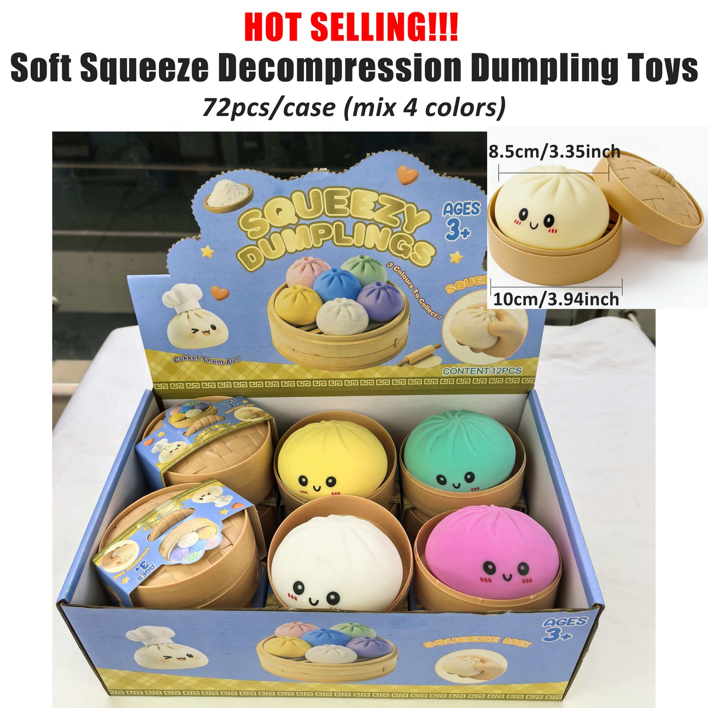 Smiling Soft Squeeze Decompression Dumpling Squishy Toys with Steamer Basket and Gift Box_ miki