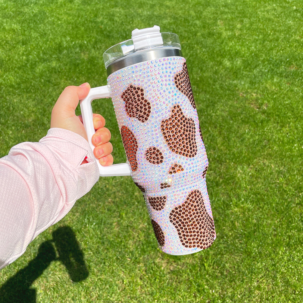 40oz rhinestone cow bling tumbler_miki