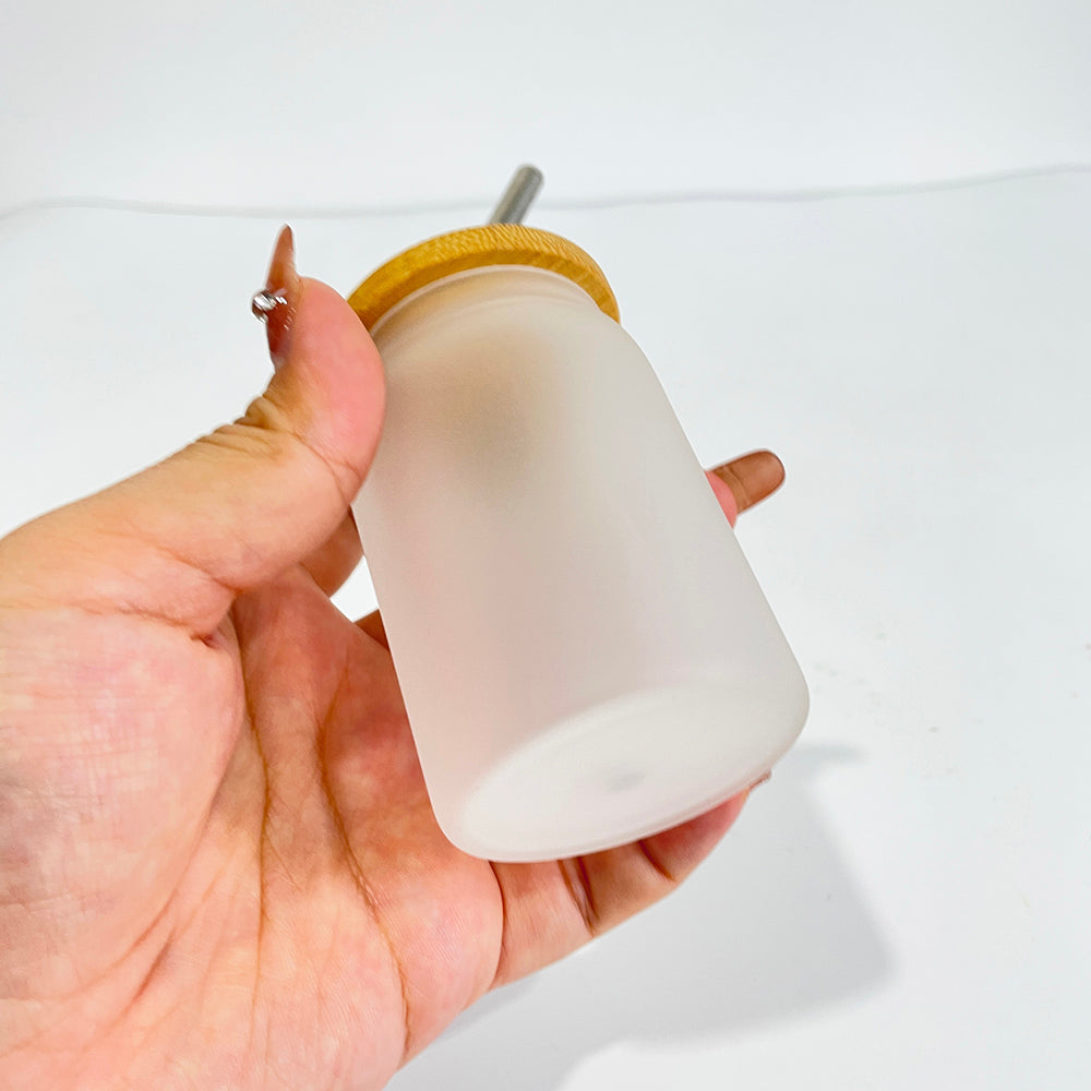 sublimation 3.5 OZ shot glass can with bamboo lid and metal straw_miki