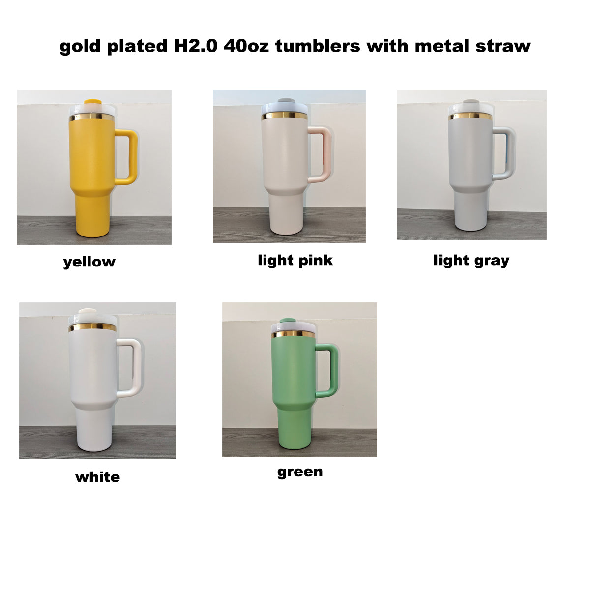 Rainbow Plated H2.0 Powder Coated 40oz Quencher Tumblers With Removal Handle And Metal Straw For Laser Engraving_miki