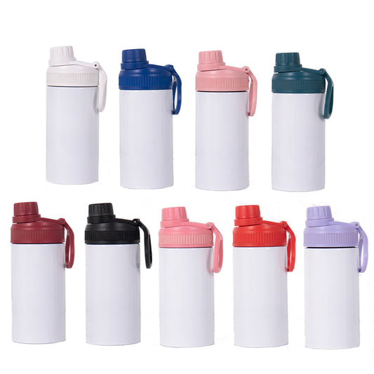 white sublimation kids 12oz stainless steel straight tumbler with sports lid and portable handle_miki