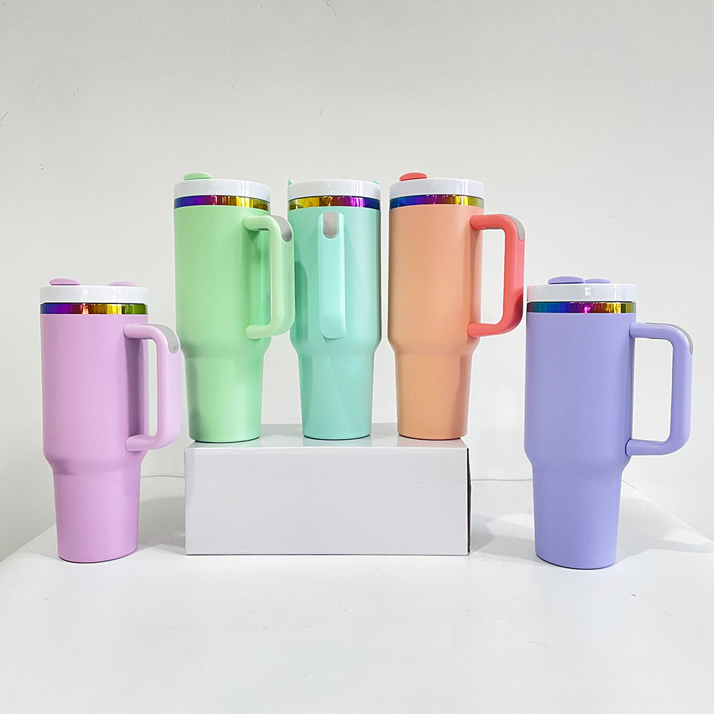 💕rainbow underneath H2.0 40oz macaron quencher tumblers with removable handle for laser engraving_miki