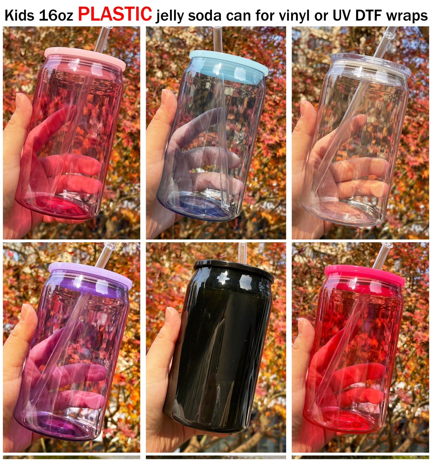 🔥USA RTS 16oz jelly acrylic plastic cans with lid and straw for vinyl and DTF_miki