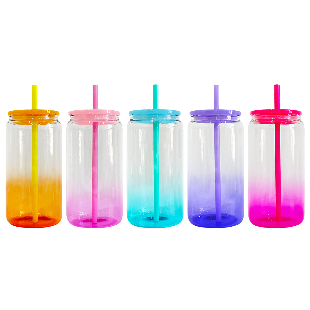 USA RTS_ 16oz Ombré Jelly Glass Cans with Colored Lid and Straw for Sublimation and UV DTF_ miki