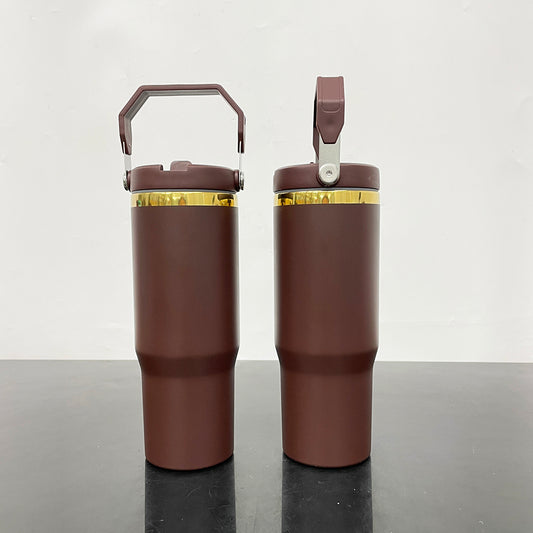 USA Presale_ Chocolate Gold Plated 30oz Powder Coated Flip Straw Water Bottle For Laser Engraving _miki