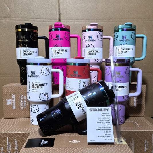 H2.0 Stanley 40oz quencher tumbler powder coated rainbow underneath with hello kitty laser_miki