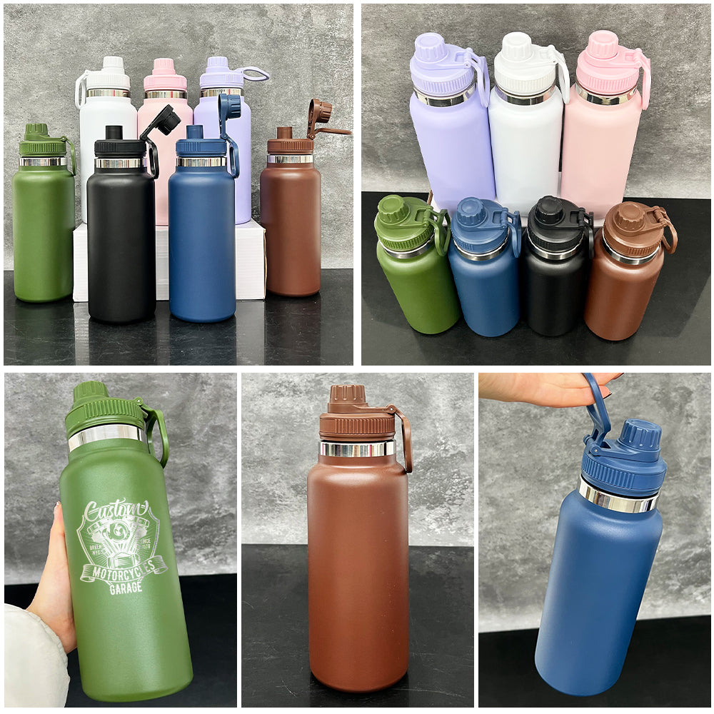 USA RTS_ Sports Lid Powder Coated 32oz Water Bottle with Portable Drinking Spout Lid for Laser Engraving_ miki