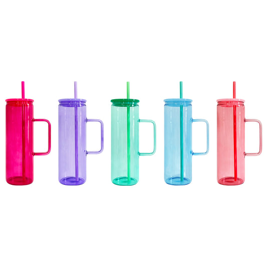 USA RTS sublimation jelly 20oz straight skinny glass mugs with handle suitable for UV DTF wraps_miki