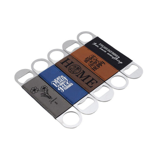 Bartender Bottle Openers Stainless Steel Flat Beer Bottle Opener with PU Leather Handle 1.6" x 7" for Laser Engraing _miki