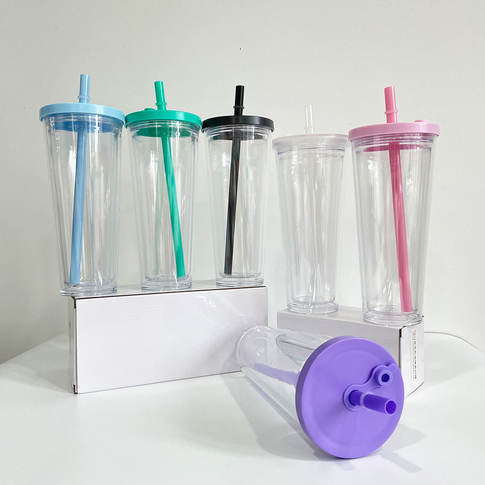 USA RTS_ Pre-Drilled Double Wall Clear Snow Globe 24 OZ Reusable Boba Tea Cup with Wide Straw and Leak Proof Lid Plug_ miki