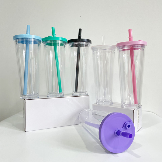 USA RTS_ Pre-Drilled Double Wall Clear Snow Globe 24 OZ Reusable Boba Tea Cup with Wide Straw and Leak Proof Lid Plug_ miki