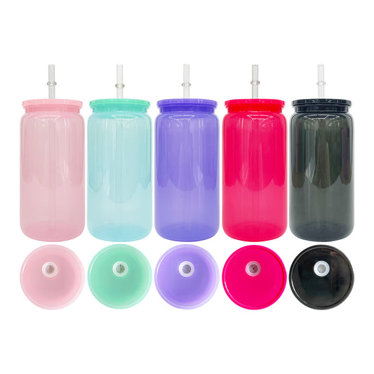USA RTS macaron 16oz plastic cans with colorful lids and clear straw_miki