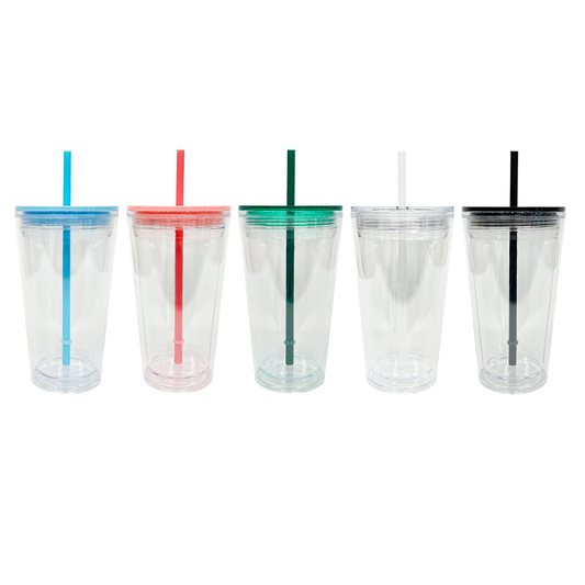 USA RTS_ 16oz Pre-drilled double walled plastic Snow globe cups with lid and straw _miki