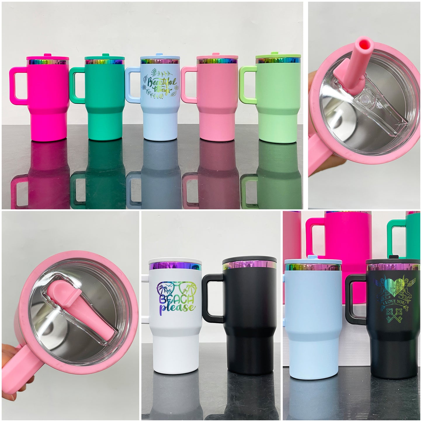 USA RTS_ Rainbow plated kids 20oz tumblers with leak-proof lid and removable handle for laser engraving_miki