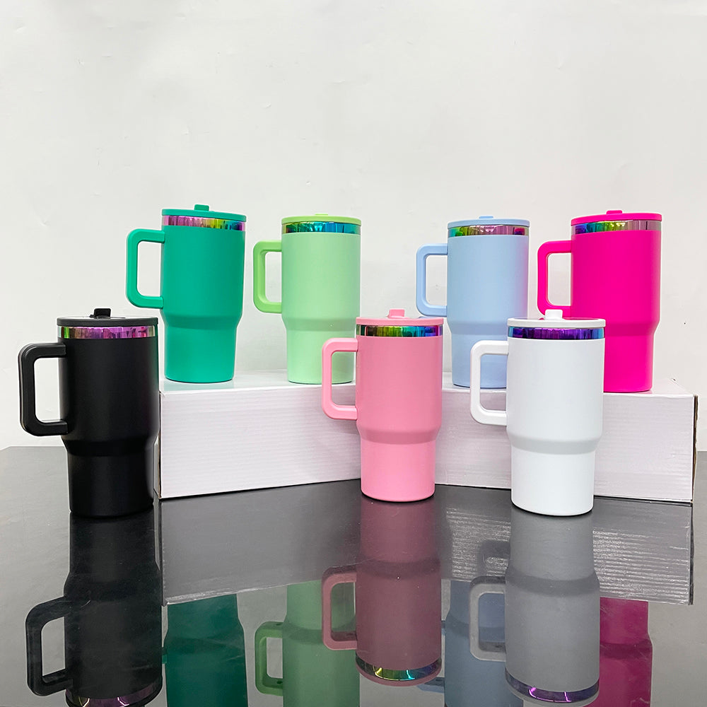 USA RTS_ Rainbow plated kids 20oz tumblers with leak-proof lid and removable handle for laser engraving_miki