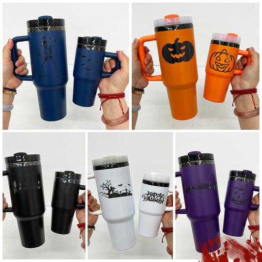 Halloween Colors Powder Coated Black Plated 14oz 40oz Tumblers with Lid and Removable Handle for Laser Engraving _miki