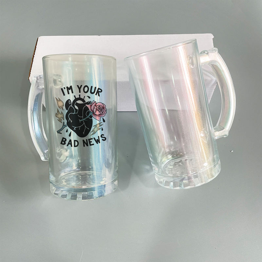 USA Presale_ Sublimation Ombre Color Iridescent 16oz Glass Beer Mug with Handle _ miki