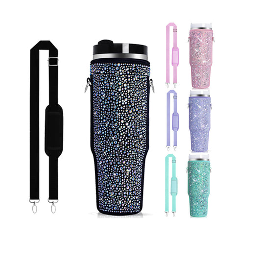 Sparkling Bling Neoprene Diamond Water Bottle holder for 40oz quencher Tumbler with Adjustable Strap_miki